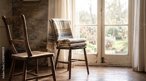 Candid paired chairs by bright window AI generated