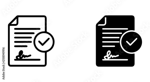 Document Approval Icons, Contract Signed Vector Set, Legal Agreement Verified Symbols
