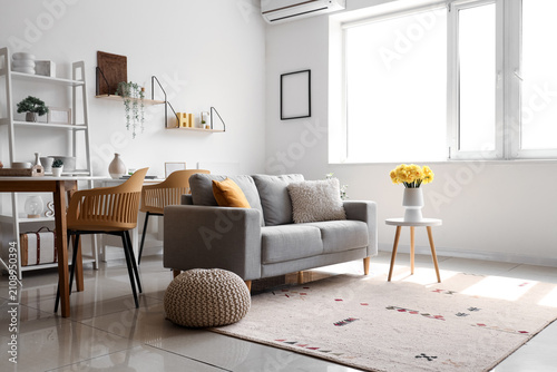 Comfortable sofa and vase w...