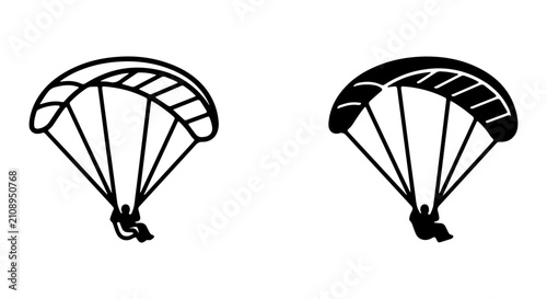 Paragliding Icons, Silhouette and Outline Vector Graphics, Extreme Sports Adventure Symbols