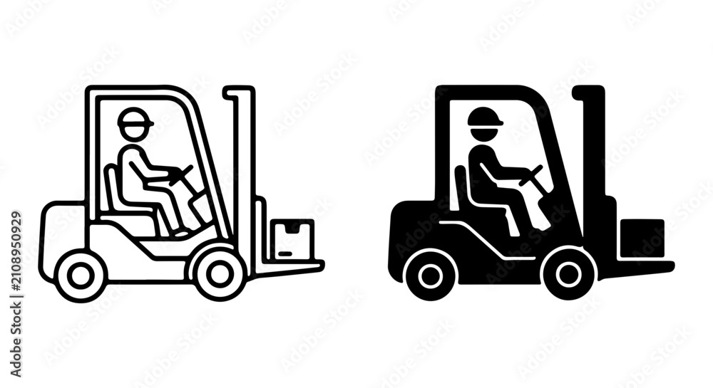 Naklejka premium Forklift Truck Icons, Warehouse Vehicle Vector Set, Logistics and Delivery Symbols