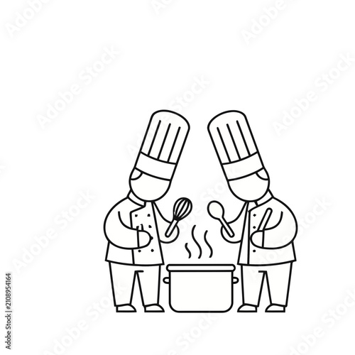 Two chefs cooking in a pot