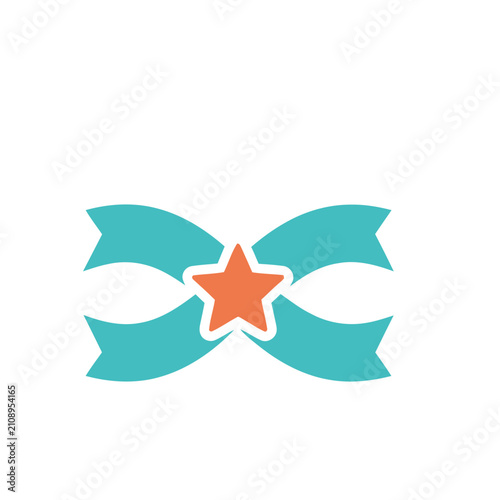 Turquoise ribbon bow with orange star