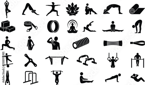 Obraz na płótnie Yoga stretching and calisthenics fitness icon set representing bodyweight traini