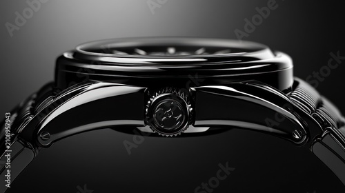 Close up of a black luxury watch