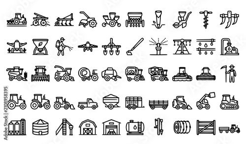 Konstfotografi Industrial and agricultural machinery icons set black and white line art