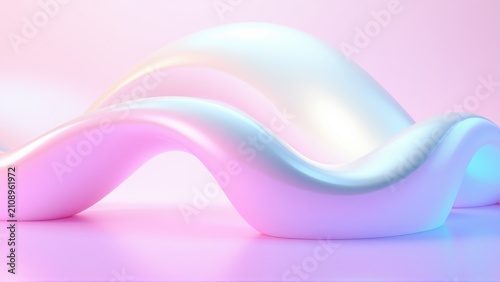 Abstract fluid form, pastel colors, smooth curves, glossy surface. Light reflects, creating soft gradients, modern design element.