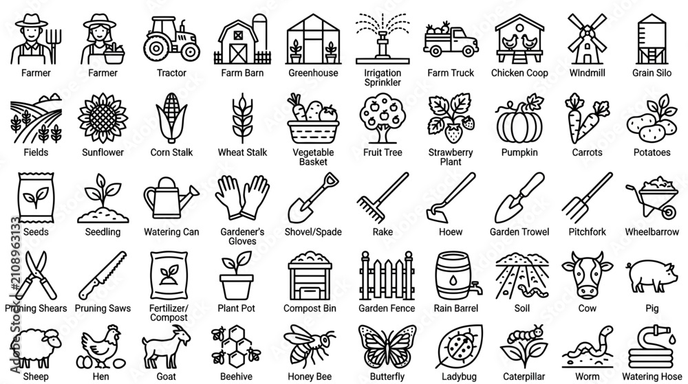Fototapeta premium Farm and Garden Icons Set