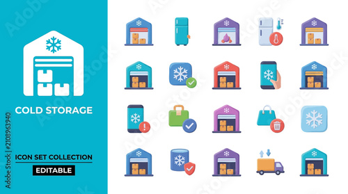 Canvastavla Cold storage and refrigerated logistics 3d icon set collection