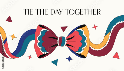 Foto National bow tie day celebration banner with colorful ribbon illustration