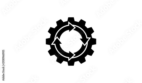 Circular gear icon with arrows process recycling and continuous improvement