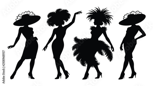 Canvas Print Women in vintage attire strike elegant poses in this collection of four distinct fashion silhouettes