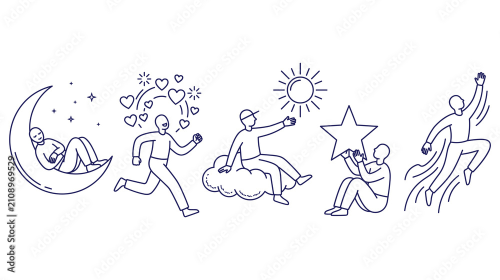 Fototapeta premium People pursuing dreams achievement goals inspiration reaching for the stars moon sun love.