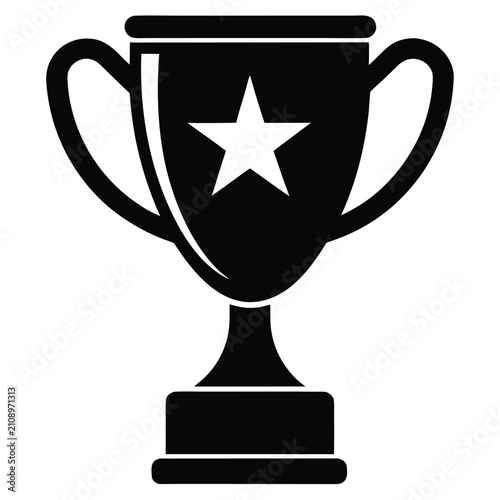 Trophy with star icon black and white vector