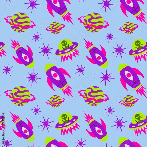 Space seamless pattern design with playfull color