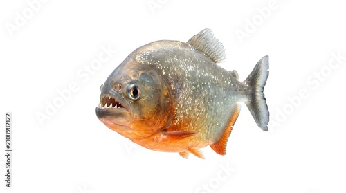 Fierce Piranha Fish with Sharp Teeth Isolated on White Background Dangerous Aquatic Predator