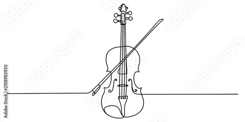 Fotografie Continuous single line drawing of a violin with bow musical instrument artistic