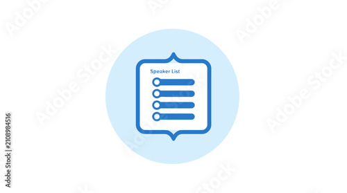 Fotografie Speaker list icon with checklist on blue background
