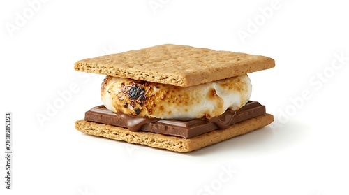Perfectly Toasted S more Sandwich with Melted Chocolate and Gooey Marshmallow on White Background Delicious Campfire Treat