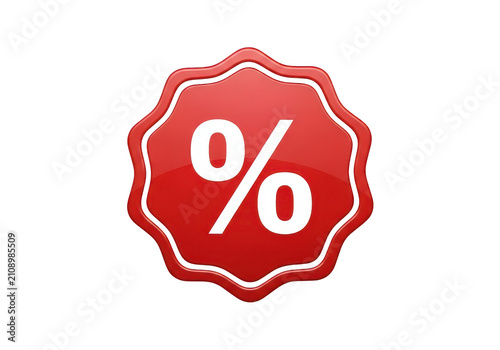 Red percent sign emblem with scalloped edges on transparent background