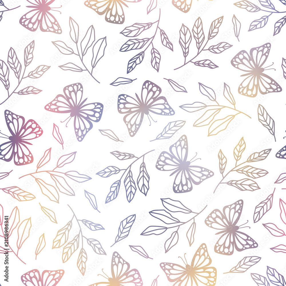 Fototapeta premium Butterfly and Leaf Seamless Pattern Background