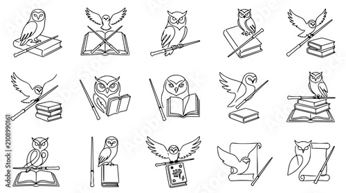 Konstfotografi Magical Owl and Wand Collection: Fantasy Icons for Education & Wizardry
