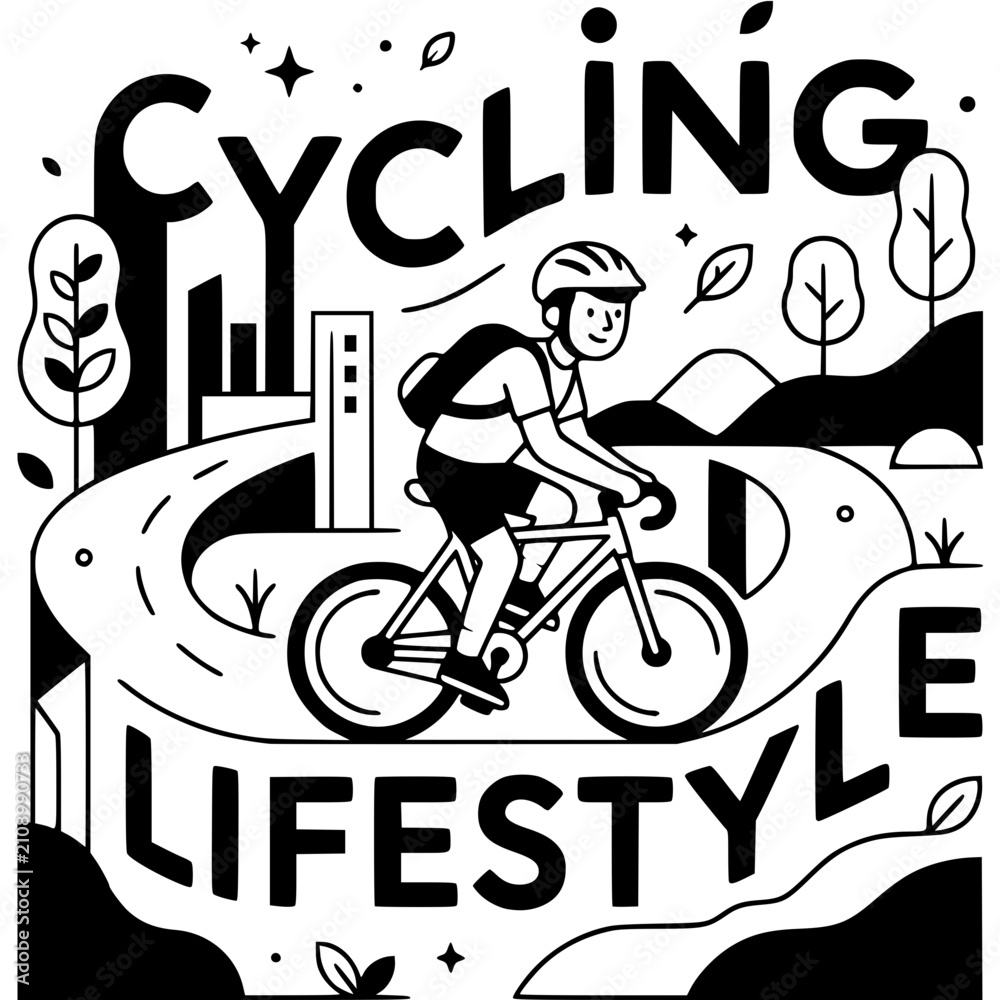 Fototapeta premium Cycling Lifestyle: Vector Illustration of Man cycle Bicycle and BMX Rider Silhouettes for Sport Race Adventure Design and Cartoon Art