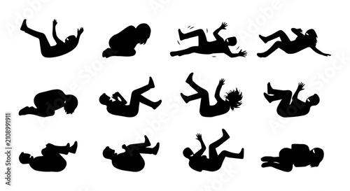 Fotografie Silhouette Collection: Falling Person Poses, Dynamic Action Vector Icons, Human