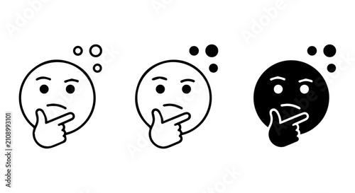 Foto Thinking Face Emoji Icons, Question Mark Emoticons, Doubtful Expression Vector S