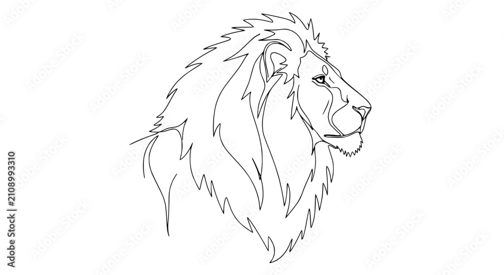 Obraz premium Minimalist Lion Head Outline Drawing, Single Line Art Illustration