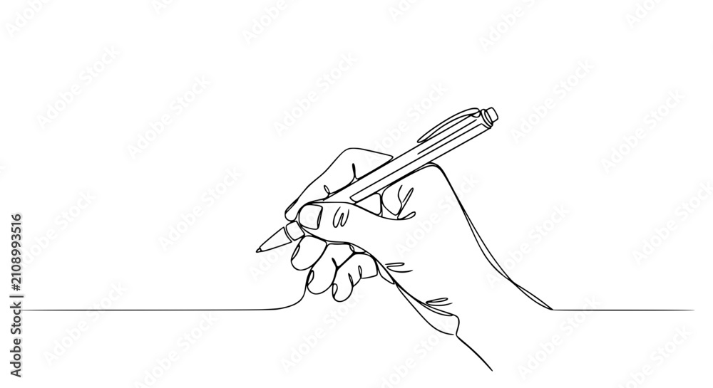 Obraz premium Minimalist hand drawing line with pen, continuous one line art, writing or creating concept