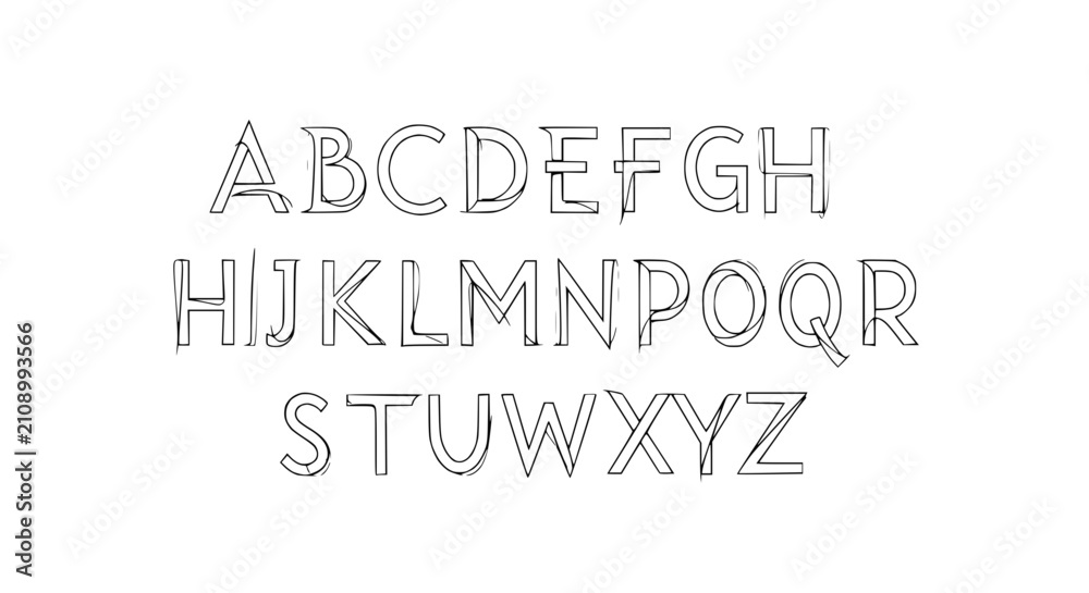 Fototapeta premium Handwritten Alphabet Letters A to Z, Sketchy Outline Font, White Background, Creative Design
