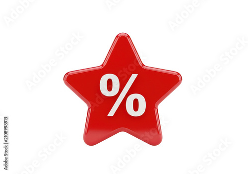 Red star with percent sign on transparent background percentage symbol