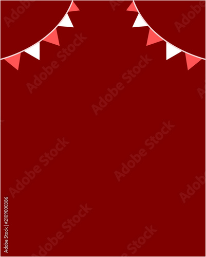 Red and white triangular bunting flags hanging in curved lines from both upper corners on a dark red background for festive Indonesian celebration designs.