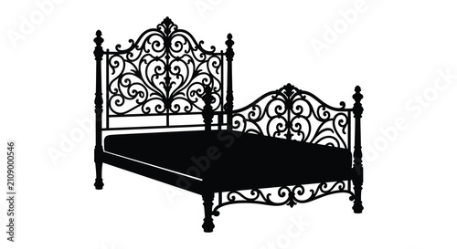 Slika na platnu Ornate metal bed frame with decorative headboard silhouette