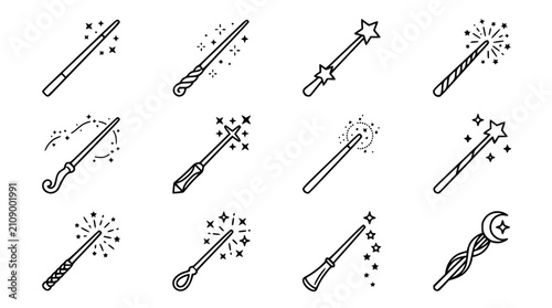 Принти на полотні Magic Wands Icons Set: Fantasy, Wizardry, Enchantment, Sparkle, Mystical Symbols