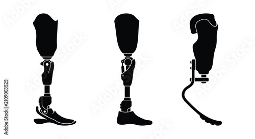 Bild auf Leinwand Three prosthetic legs in black silhouette prosthesis