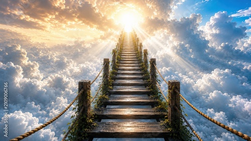 Heavenly Wooden Bridge Through the Clouds to Divine Light