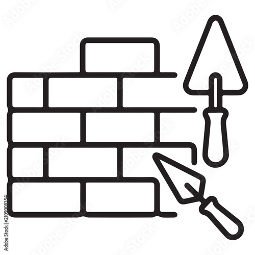 Construction Brick Wall and Trowel Outline Icon for Building Ui Ux App
