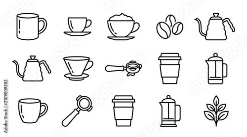 Set of coffee and cafe related line icons for menu and design.