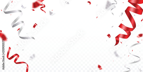 Red and white or silver confetti, celebration banner for template background