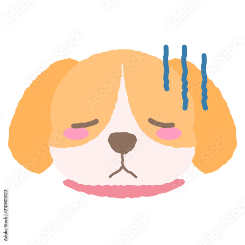 落ち込んでいるビーグルっぽい犬の表情アイコン、手描き風イラスト