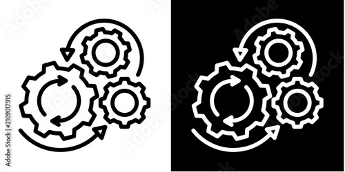 Process Gears Icon Set White Line Style Collection