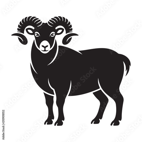 Ram Silhouette Horned Farm Animal Illustration