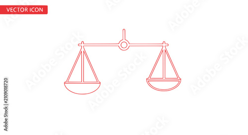 Obraz na płótnie Red Outline of Balance Scales Icon, Vector Illustration