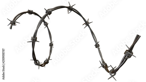 Tableau sur toile Realistic Barbed Wire Strand Isolated on Transparent Background 3D Illustration