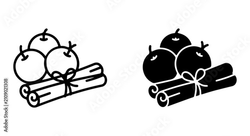 Apple and Cinnamon Spice Vector Icons, Fresh Fruit and Spice Bundles, Seasonal Food Elements