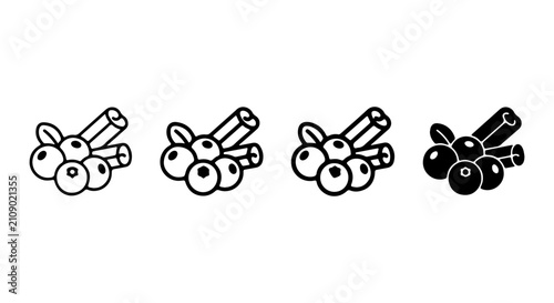 Cinnamon Stick and Berries Icons, Winter Spice Ingredients, Festive Food Elements, Vector Graphics