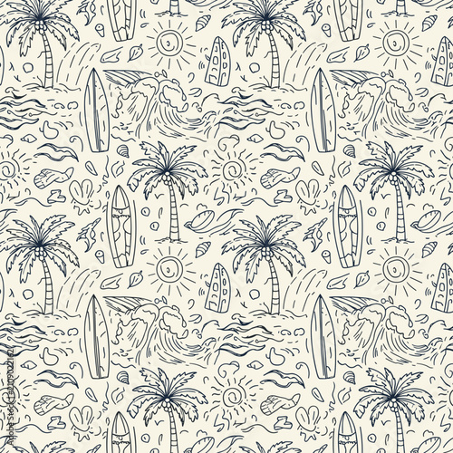 Intricate Summer Coastline Sketch Repeating Pattern