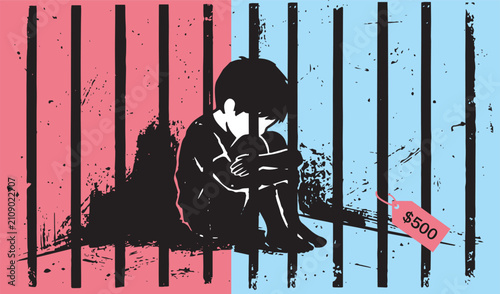 Cuadro en lienzo world day against trafficking in persons Child behind prison bars with price tag